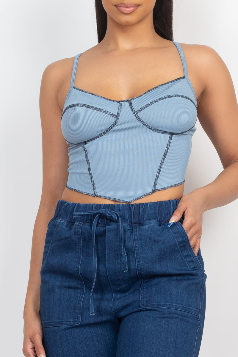 Bustier Sleeveless Ribbed Top - Dusty Blue / S Shirts & Tops Girl Code