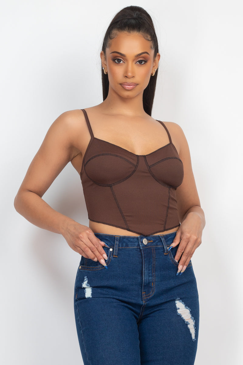 Bustier Sleeveless Ribbed Top - Brown / S Shirts & Tops Girl Code