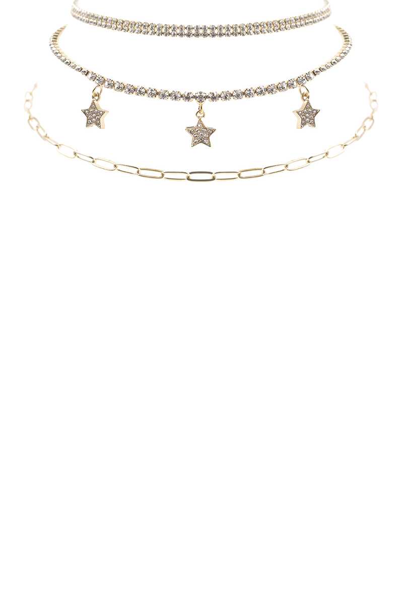 Rhinestone Star Charm 3 Layered Necklace - Necklaces Girl Code