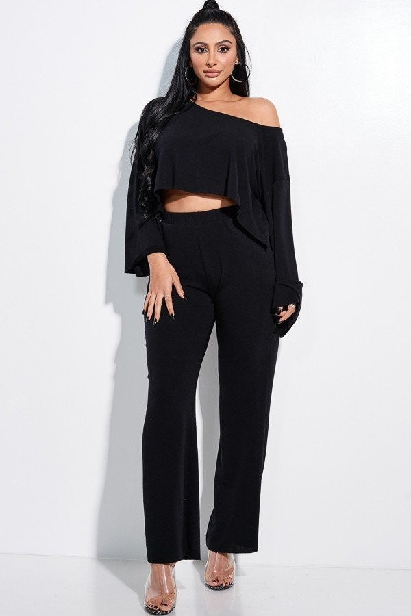 Solid French Terry Long Slouchy Long Sleeve Top And Pants With Pockets Two Piece Set Girl Code 