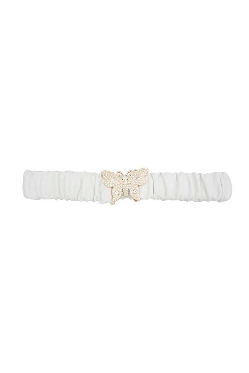 Rhinestone Pave Butterfly Ruched Elastic Back Belt - Apparel & Accessories Girl Code