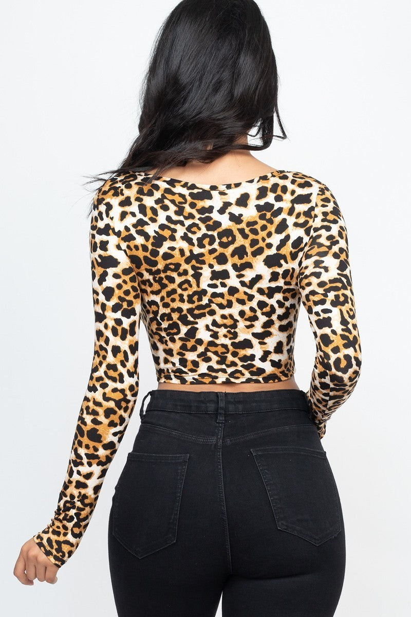 Leopard Print Strap Ruched Front Crop Top Girl Code 