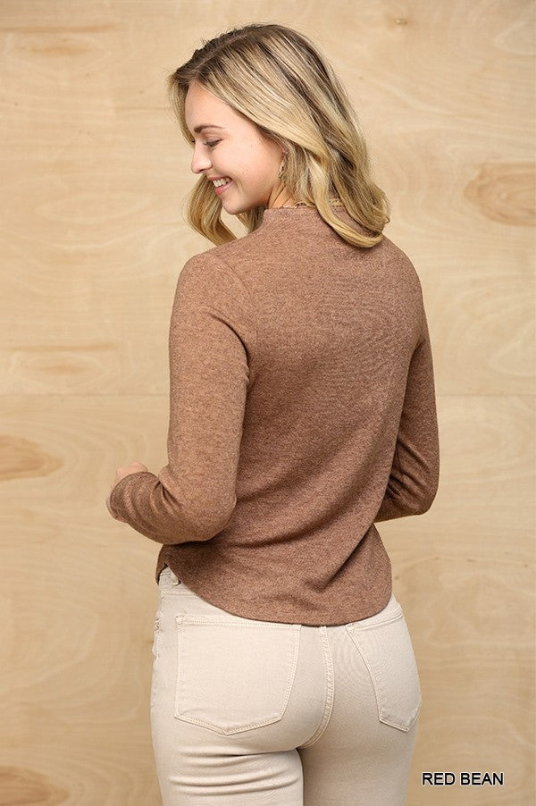 Solid And Cozy Soft Knit Mock Neck Top With Side Ruched Detail Girl Code 