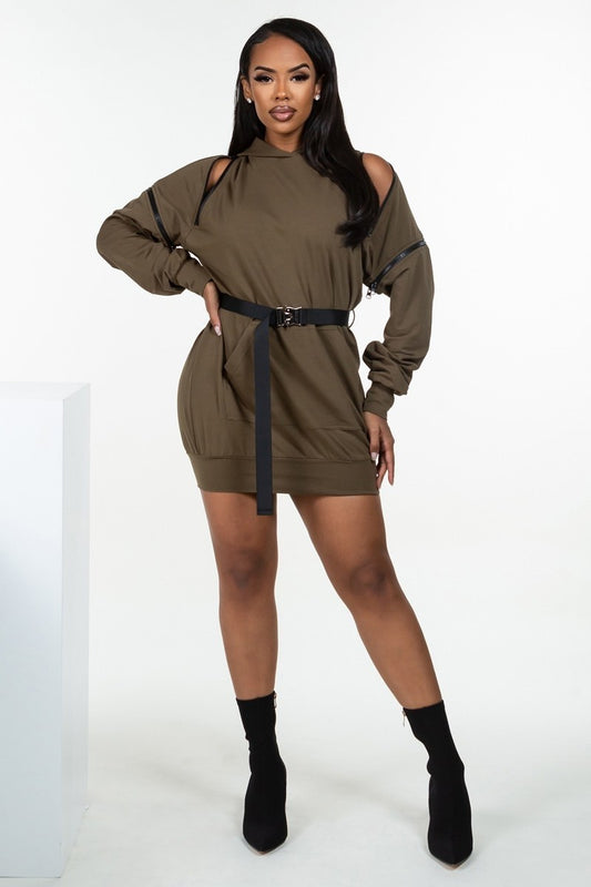 Double Zipper Long Sleeve Hooded Mini Dress Girl Code 