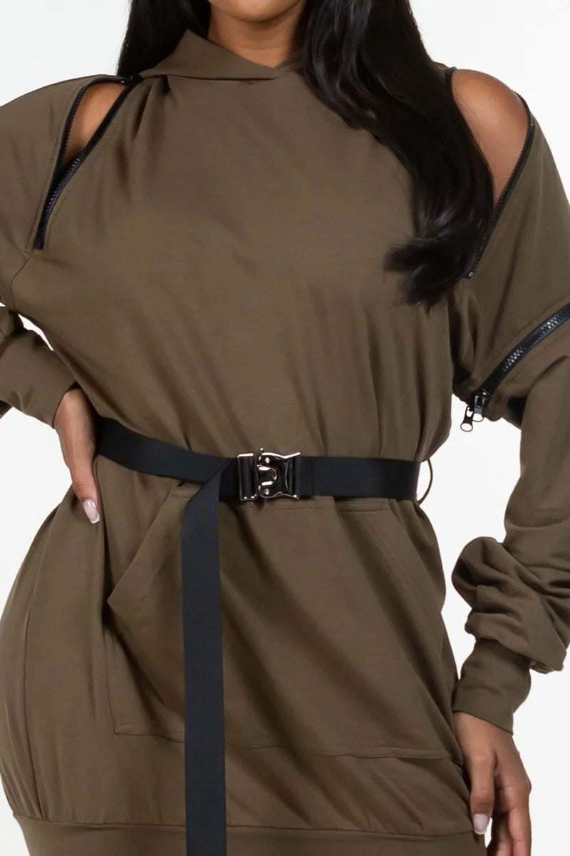 Double Zipper Long Sleeve Hooded Mini Dress Girl Code 