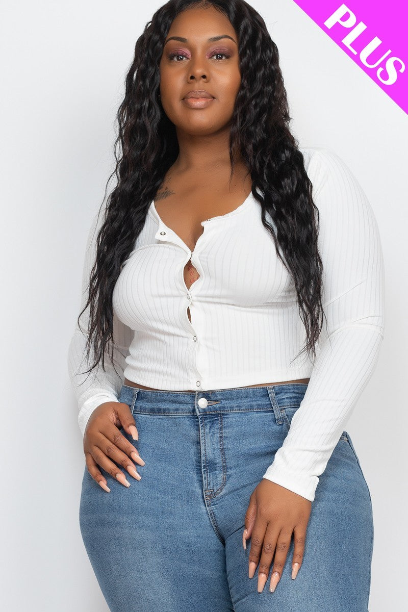 Plus Size Button Up Cropped Top Girl Code 