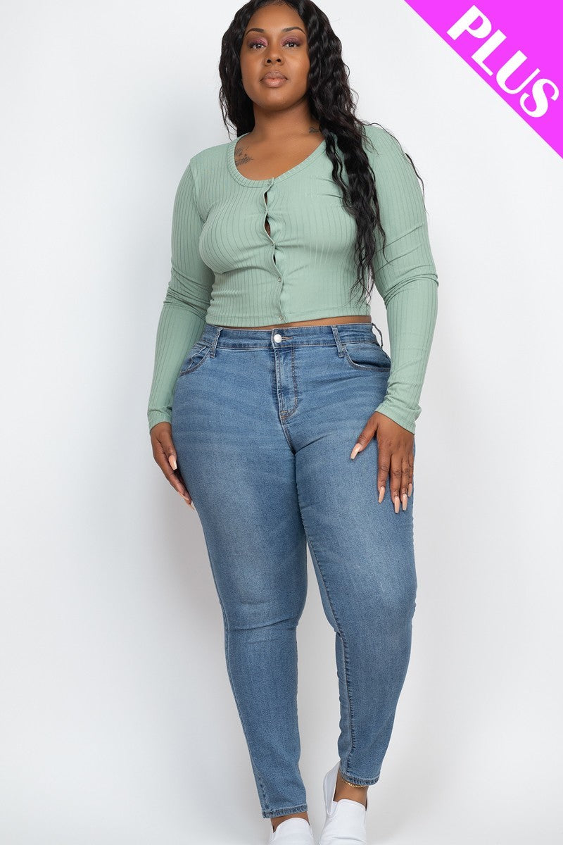 Plus Size Button Up Cropped Top Girl Code 