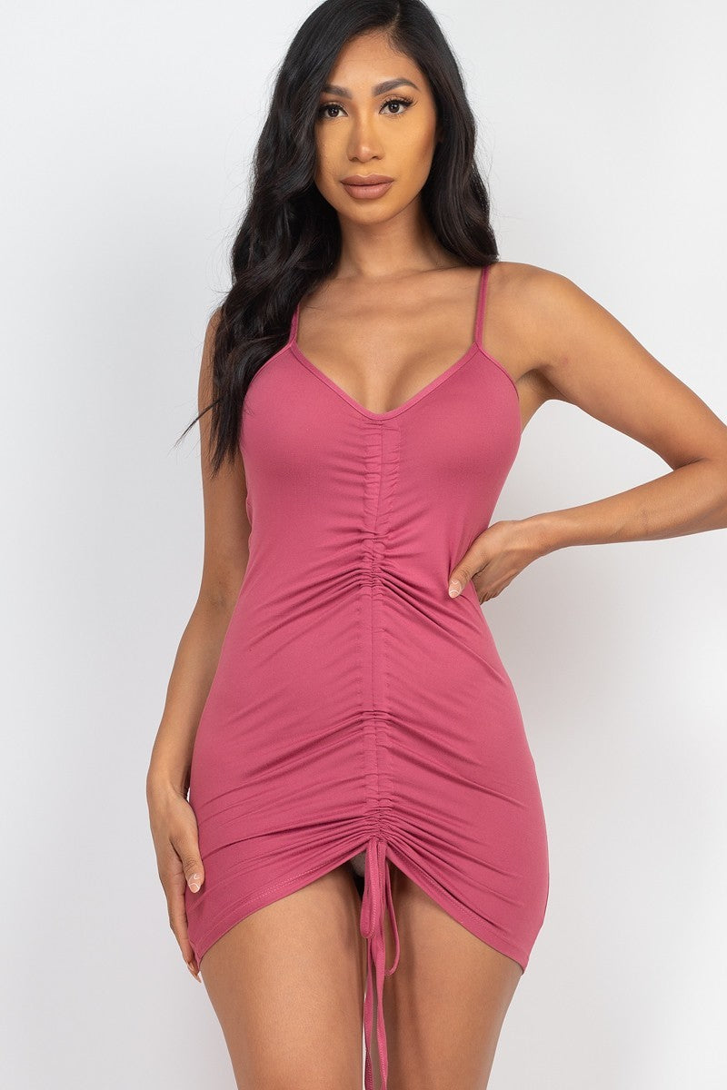 Adjustable Ruched Front Detail Mini Dress - Girl Code