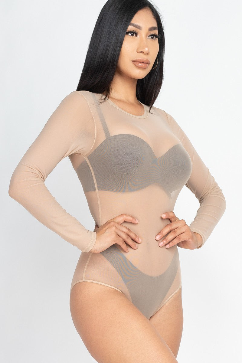 Sexy Sheer Mesh Long Sleeve Bodysuit Girl Code 