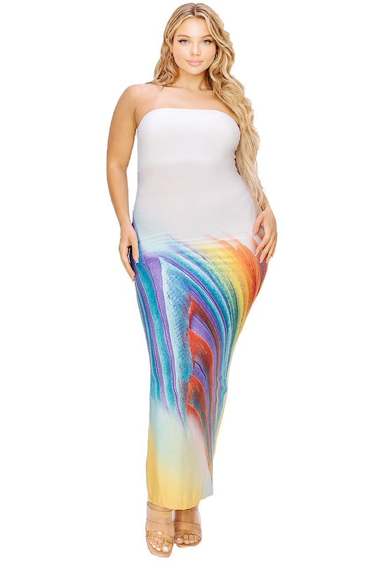 Plus sleeveless color gradient tube top maxi dress Girl Code 