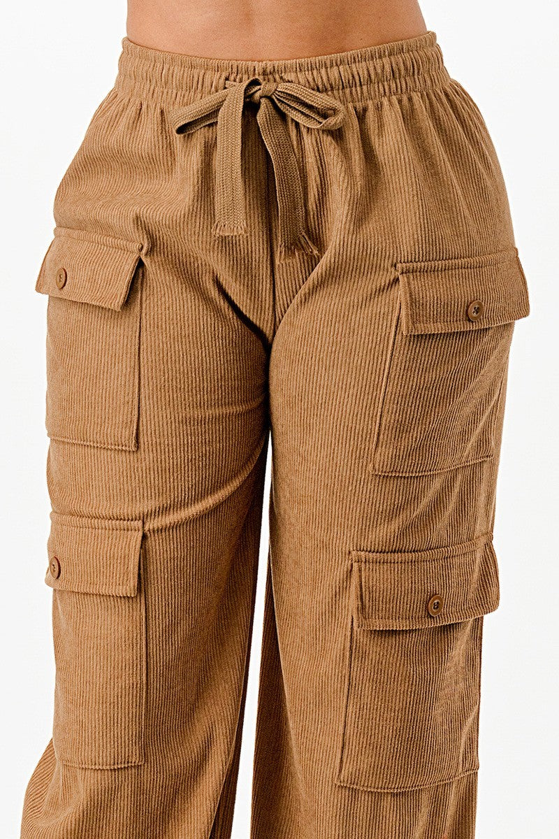 Solid Corduroy Cargo Pants