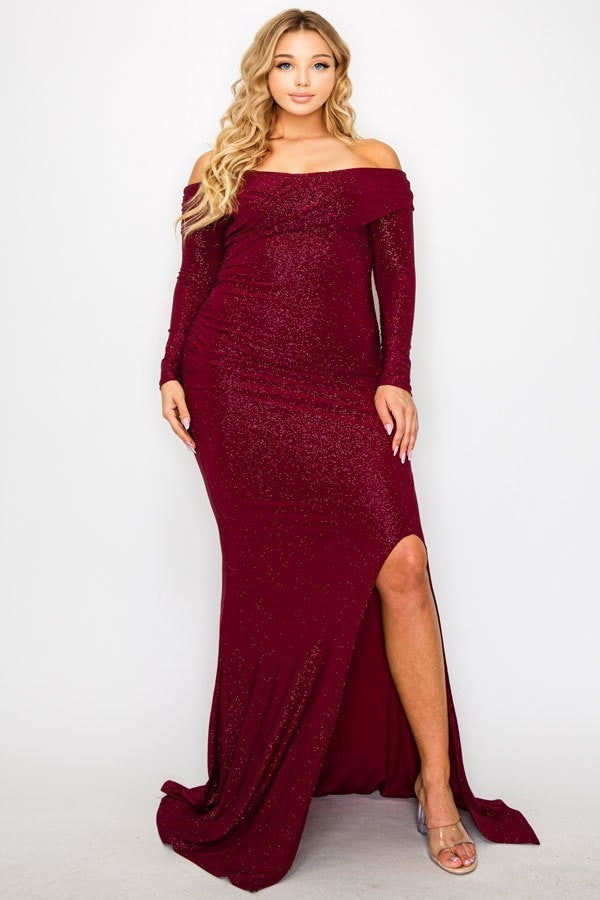 Long Sleeve Off Shoulder Night Party Maxi Dress