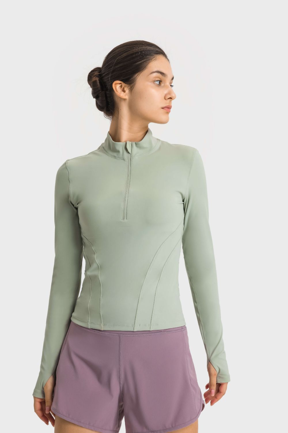 Half Zip Thumbhole Sleeve Sports Top - Green / 4 Girl Code