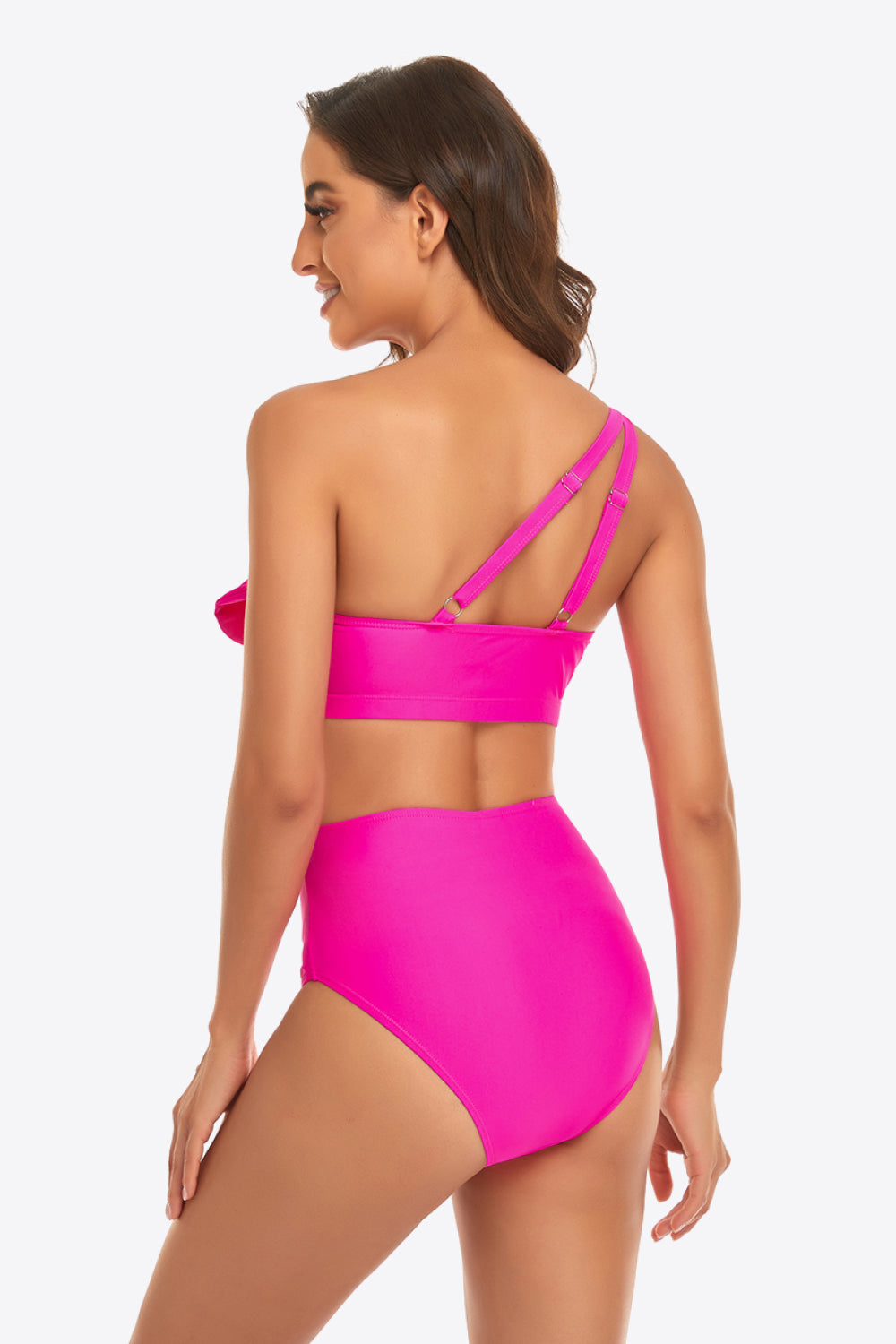 Ruffled One-Shoulder Buckled Bikini Set Trendsi