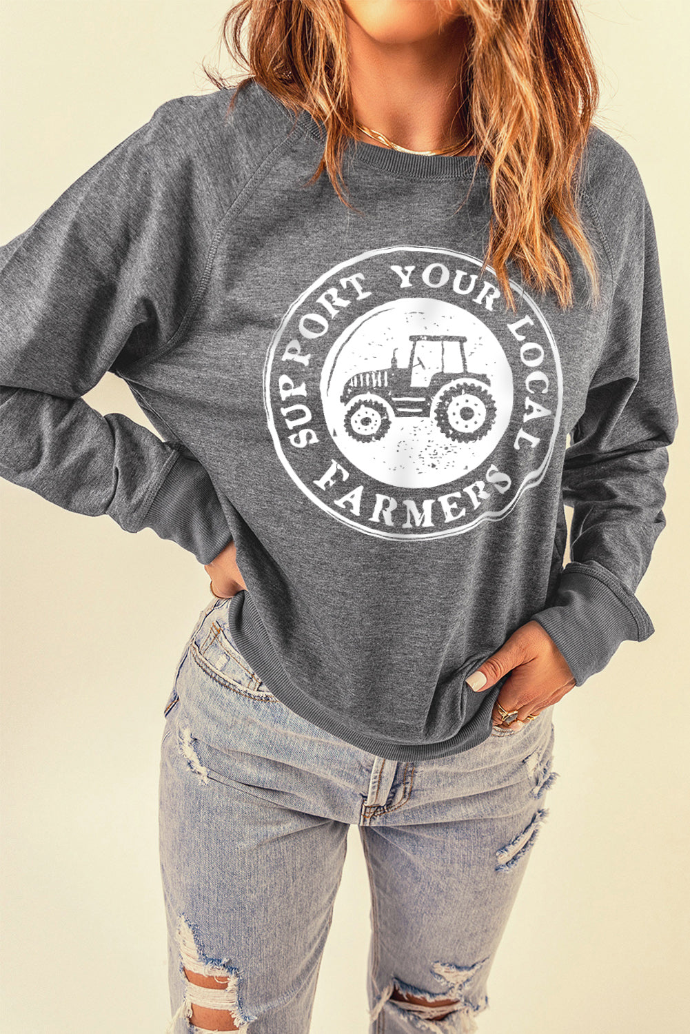 SUPPORT YOUR LOCAL FARMERS Graphic Sweatshirt Trendsi