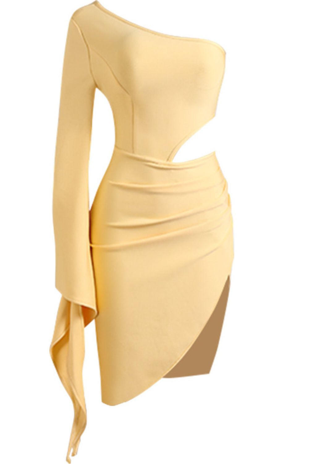 Cutout Split Flare Sleeve One-Shoulder Dress - Apparel & Accessories Girl Code
