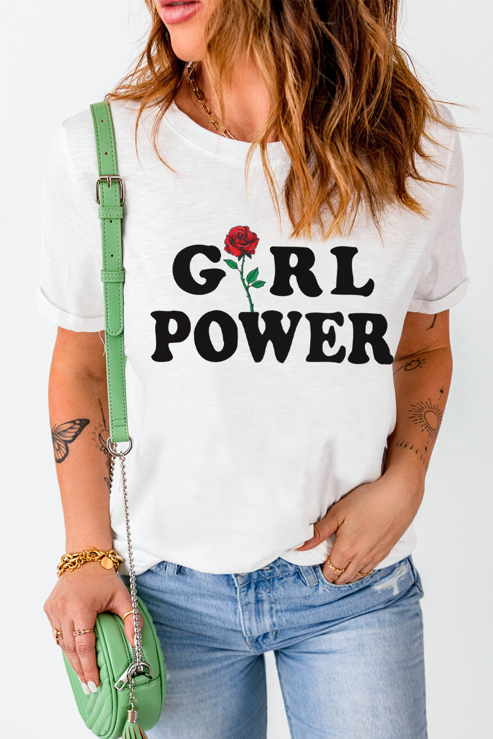 GIRL POWER Rose Graphic Tee Shirt Trendsi