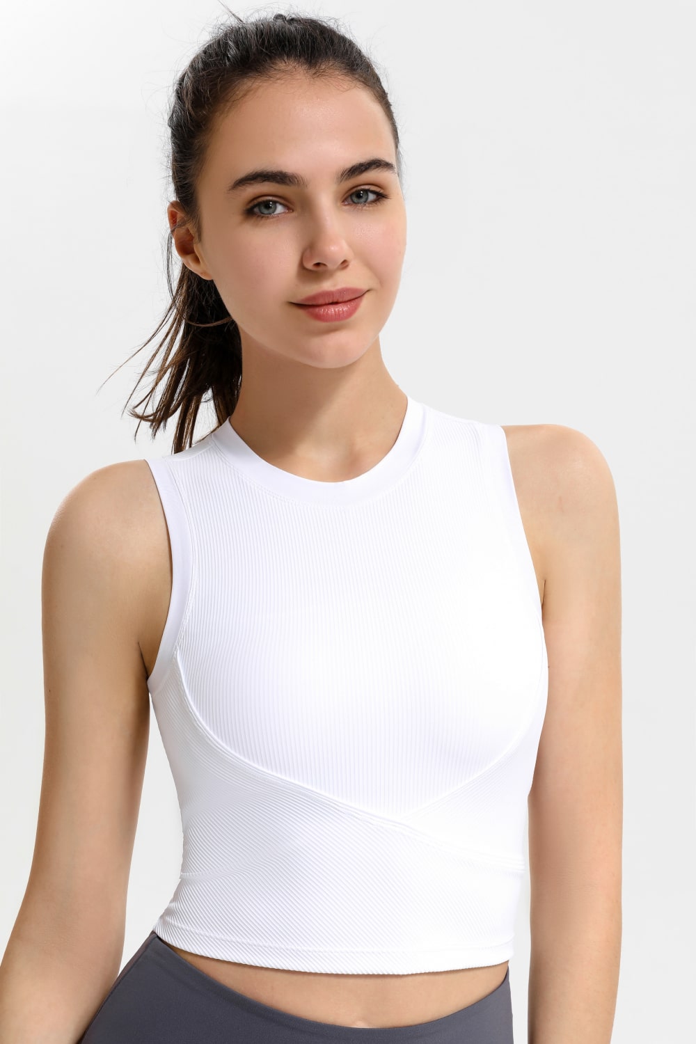 Ribbed Crisscross Round Neck Cropped Sports Tank - White / S Girl Code