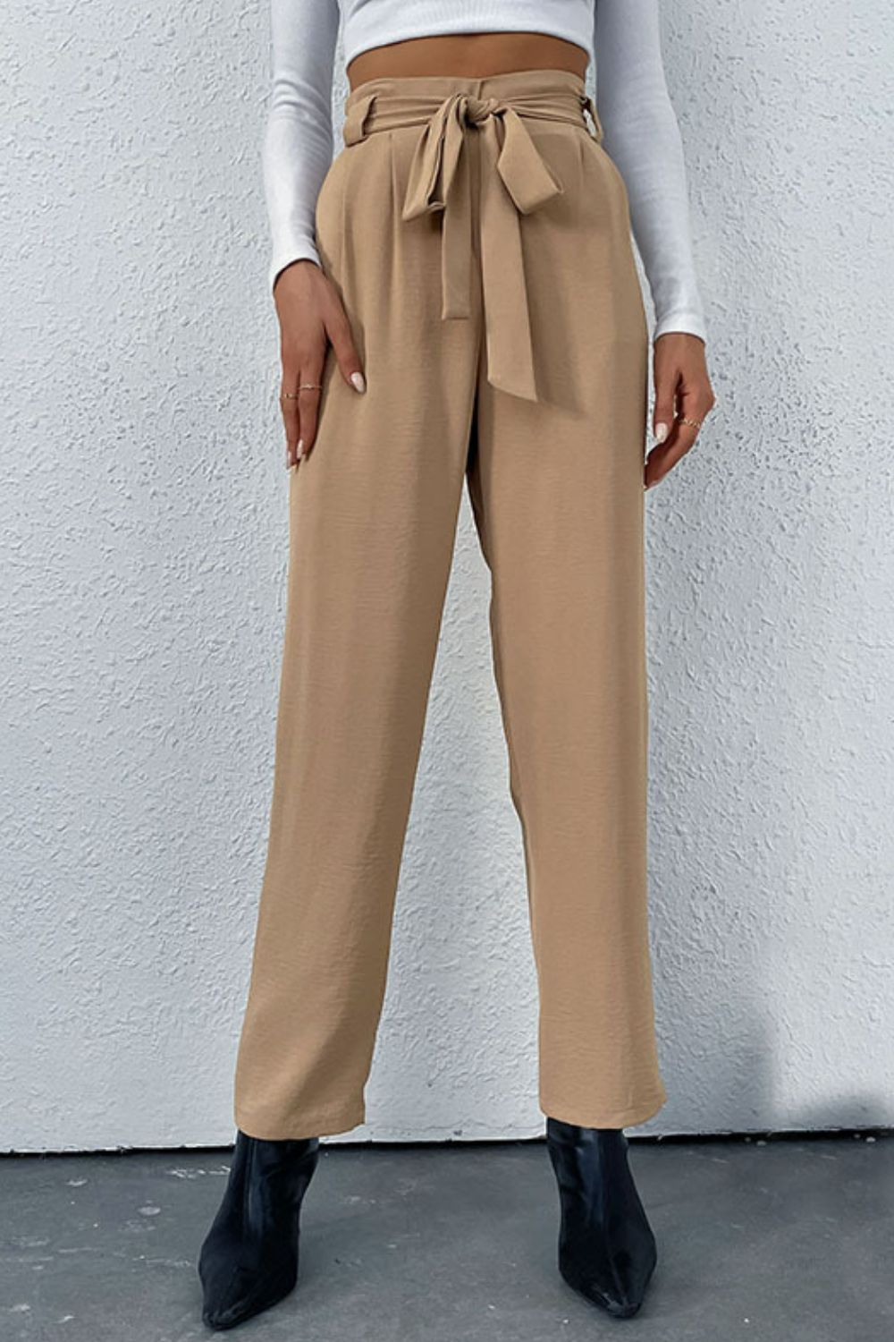Belted Straight Leg Pants with Pockets - Girl Code