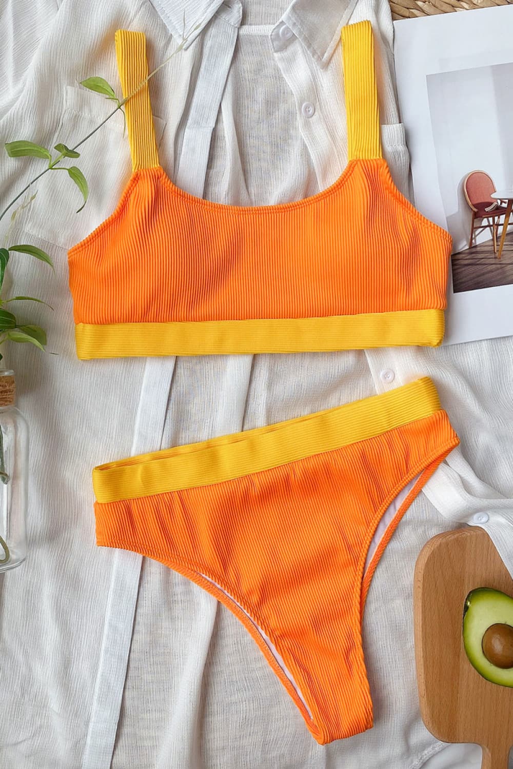 Color Block Scoop Neck Bikini Set - Tangerine / S Girl Code