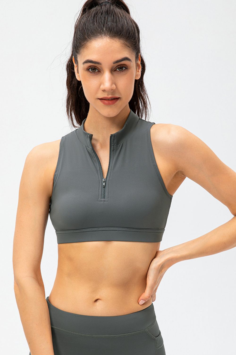 Cropped Cutout Back Zipper Front Active Tank Top