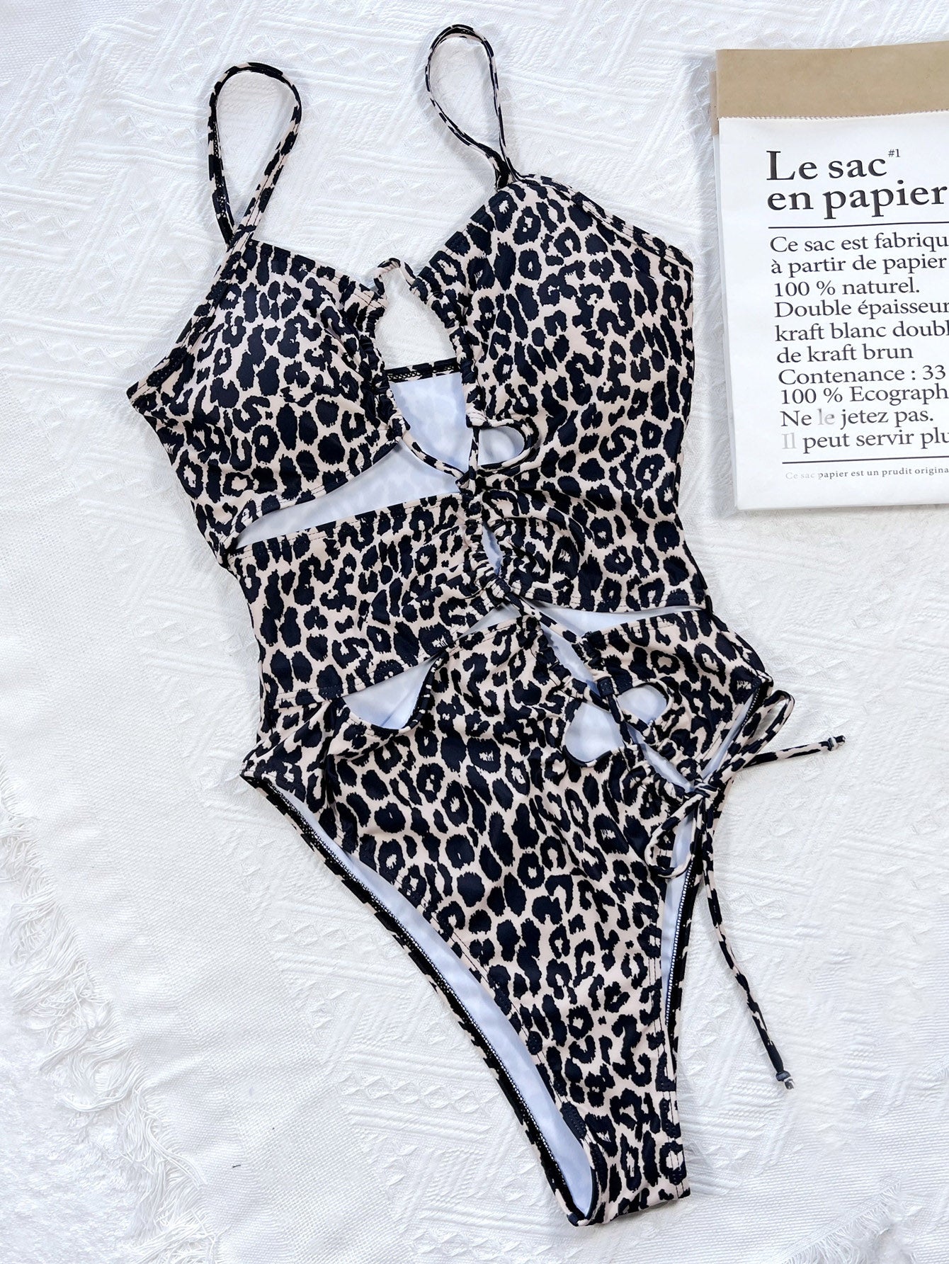 Leopard Cutout Tied One-Piece Swimsuit Trendsi