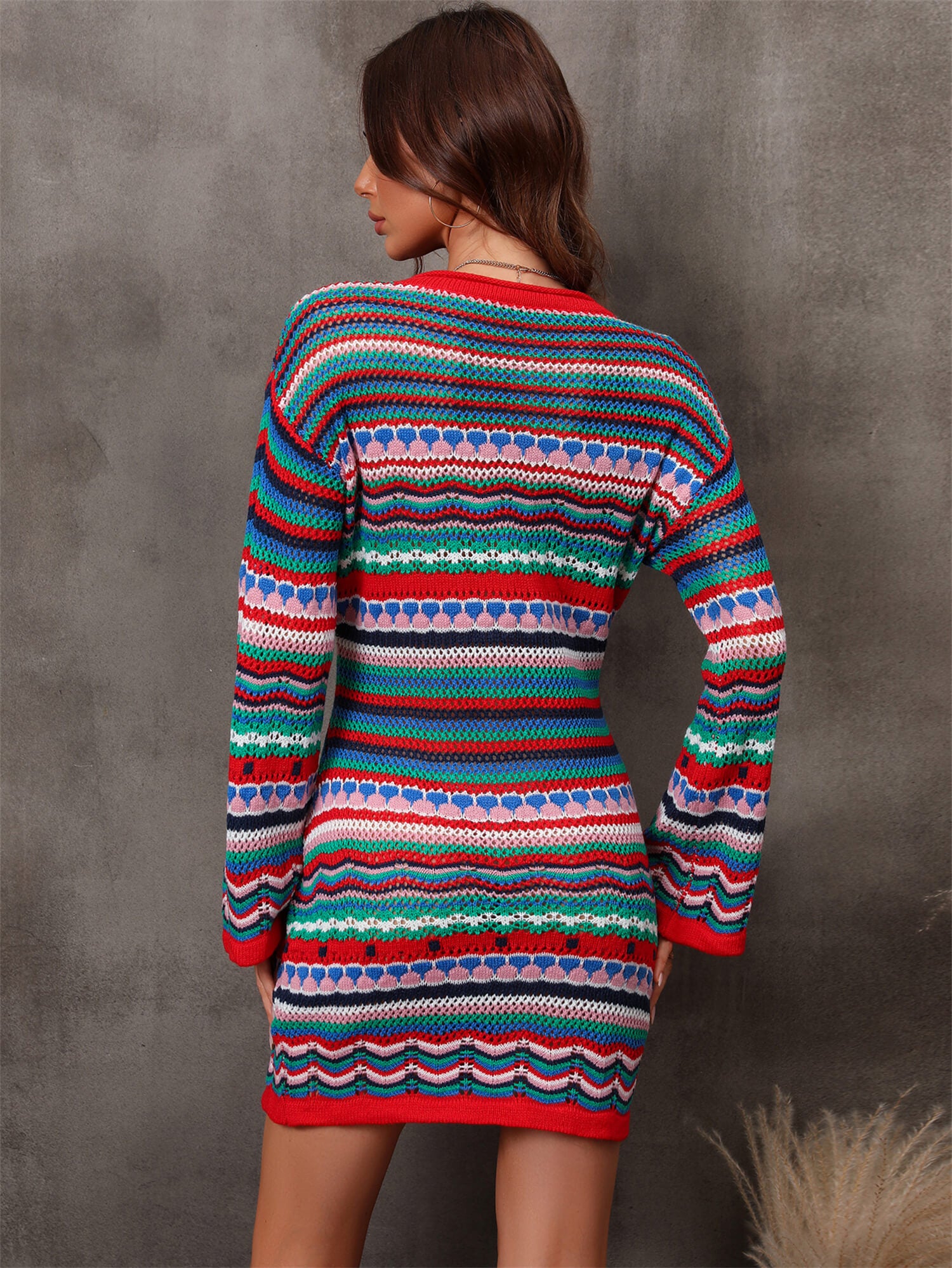 Multicolored Stripe Dropped Shoulder Sweater Dress Trendsi