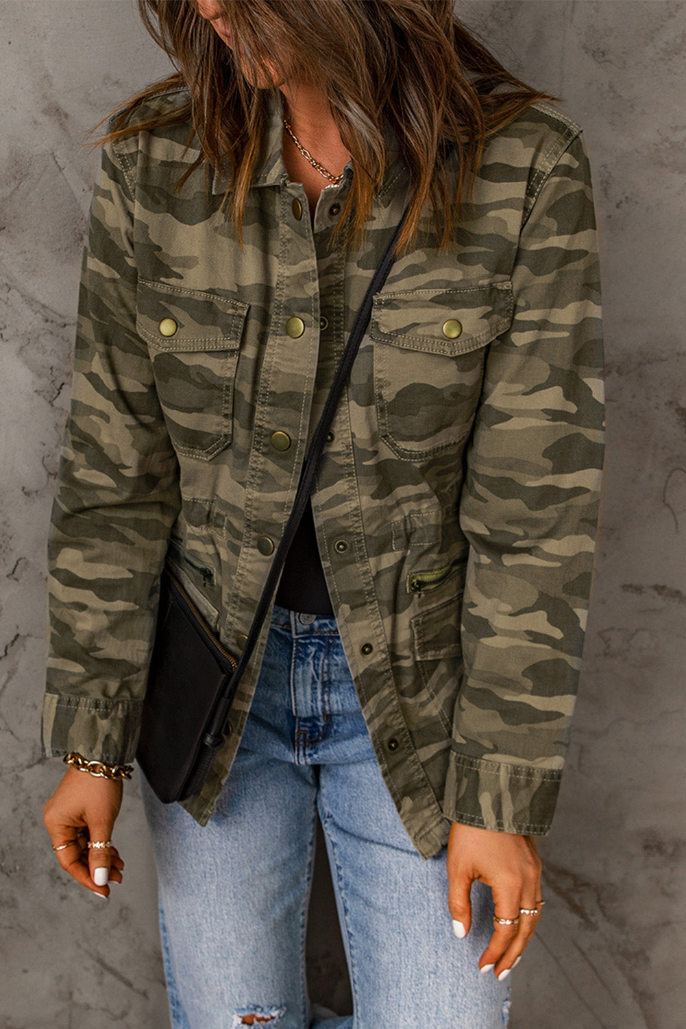Camouflage Snap Down Jacket - Camouflage / S Girl Code