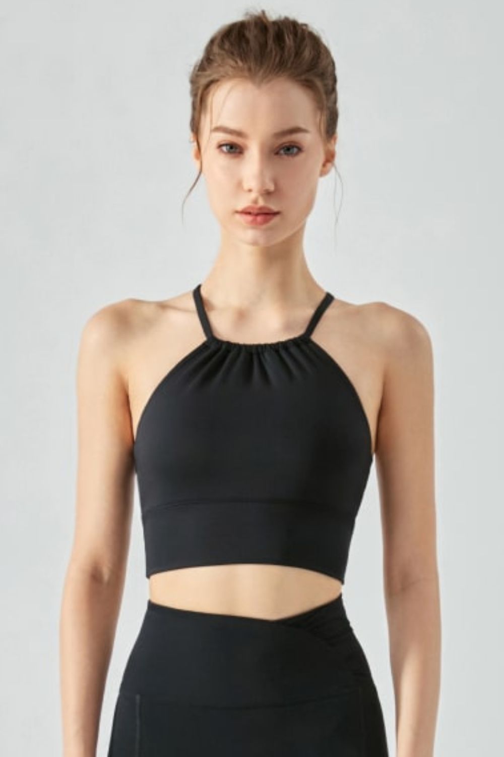 Crisscross Gathered Detail Cropped Sports Cami - Black / S Girl Code