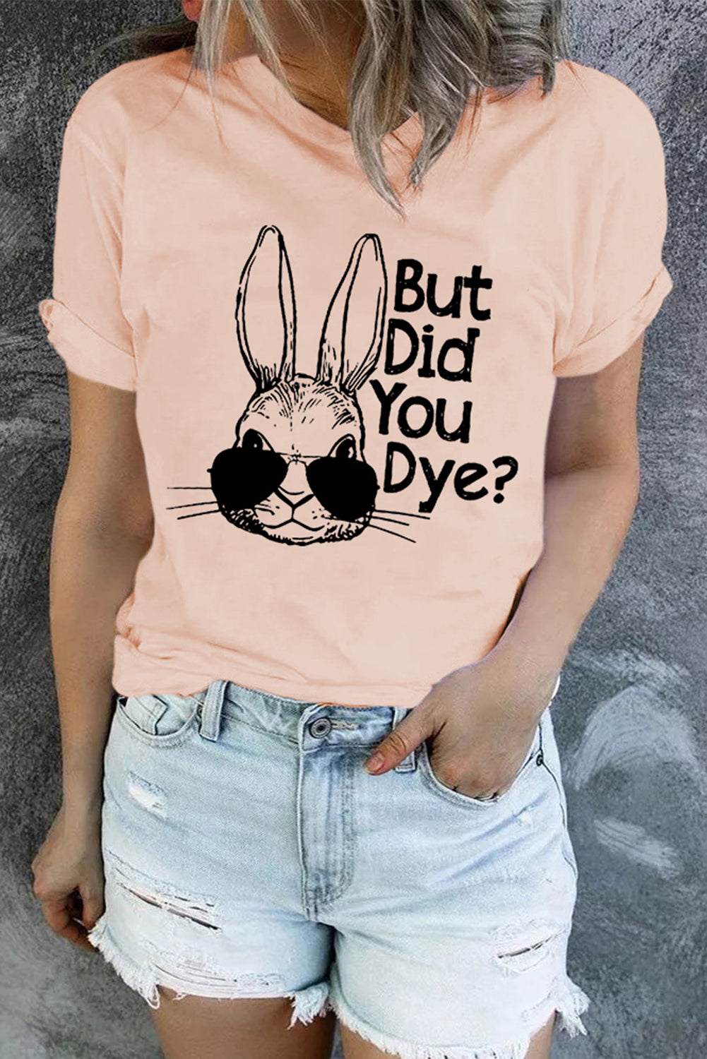 Easter Rabbit Graphic Round Neck Tee Shirt Trendsi