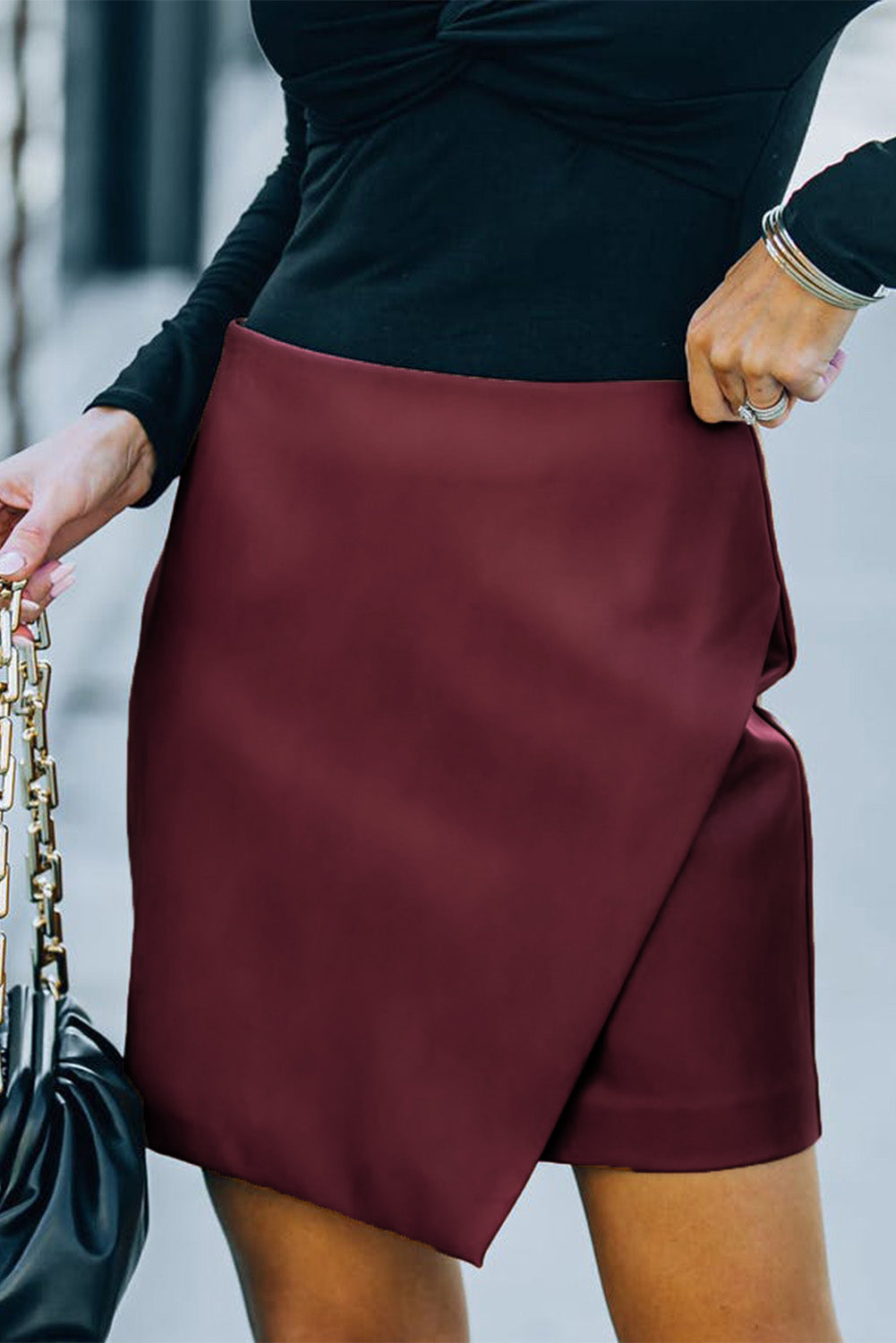 Asymmetrical PU Leather Mini Skirt - Wine / S bottoms Girl Code