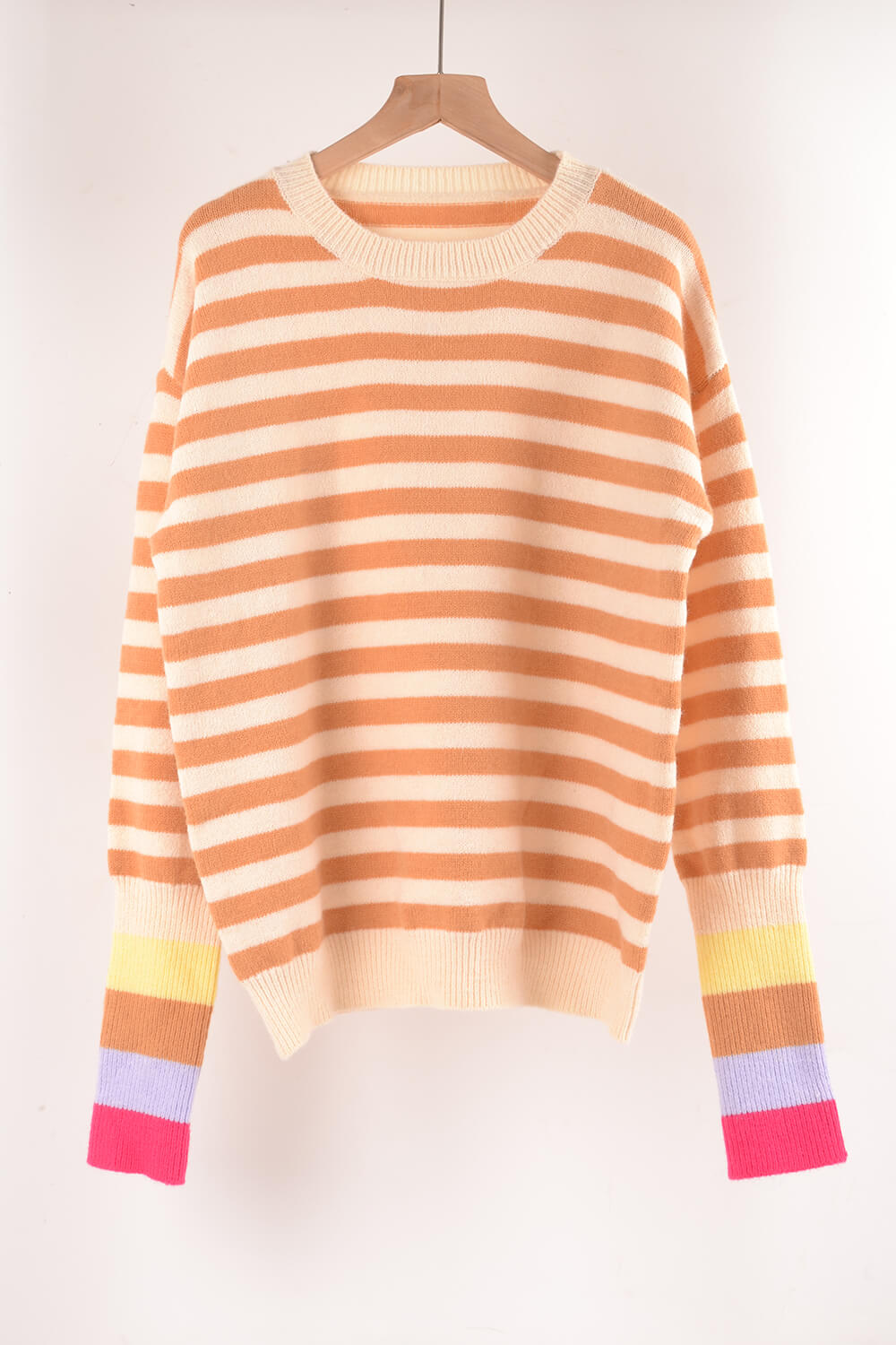 Warm Spice Striped Round Neck Sweater Trendsi