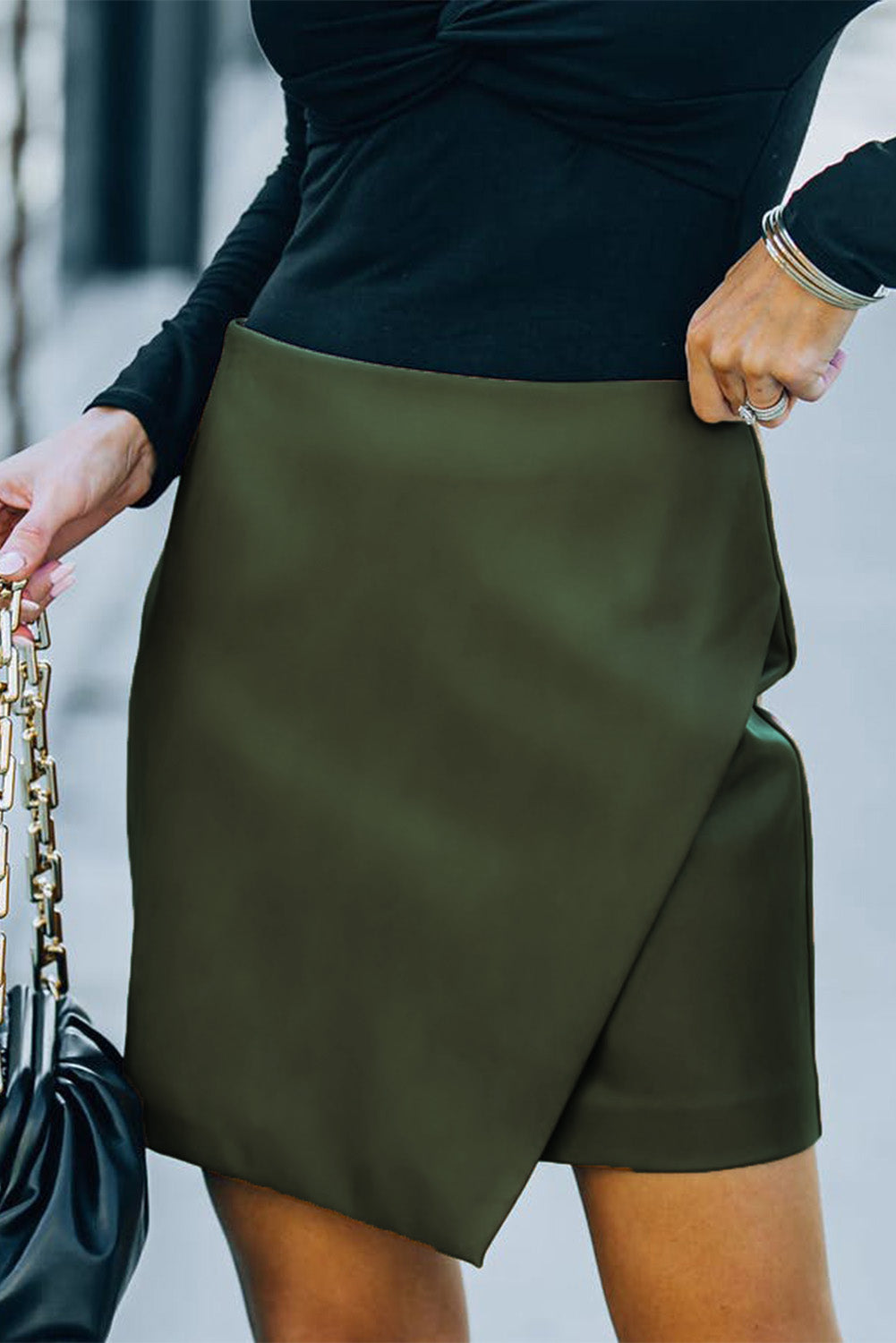 Asymmetrical PU Leather Mini Skirt - Olive / S bottoms Girl Code